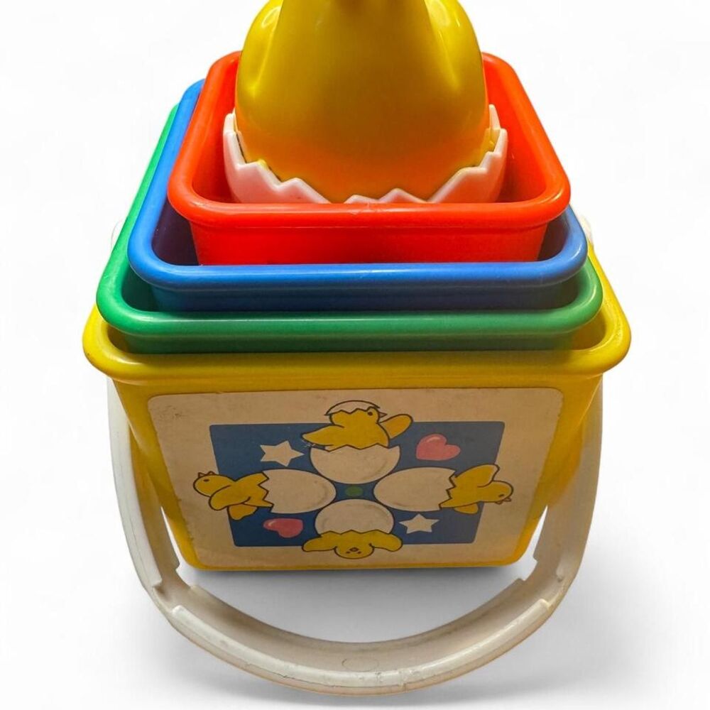 Vintage Fisher Price Stacking Cups Yellow Chick Activity Blocks